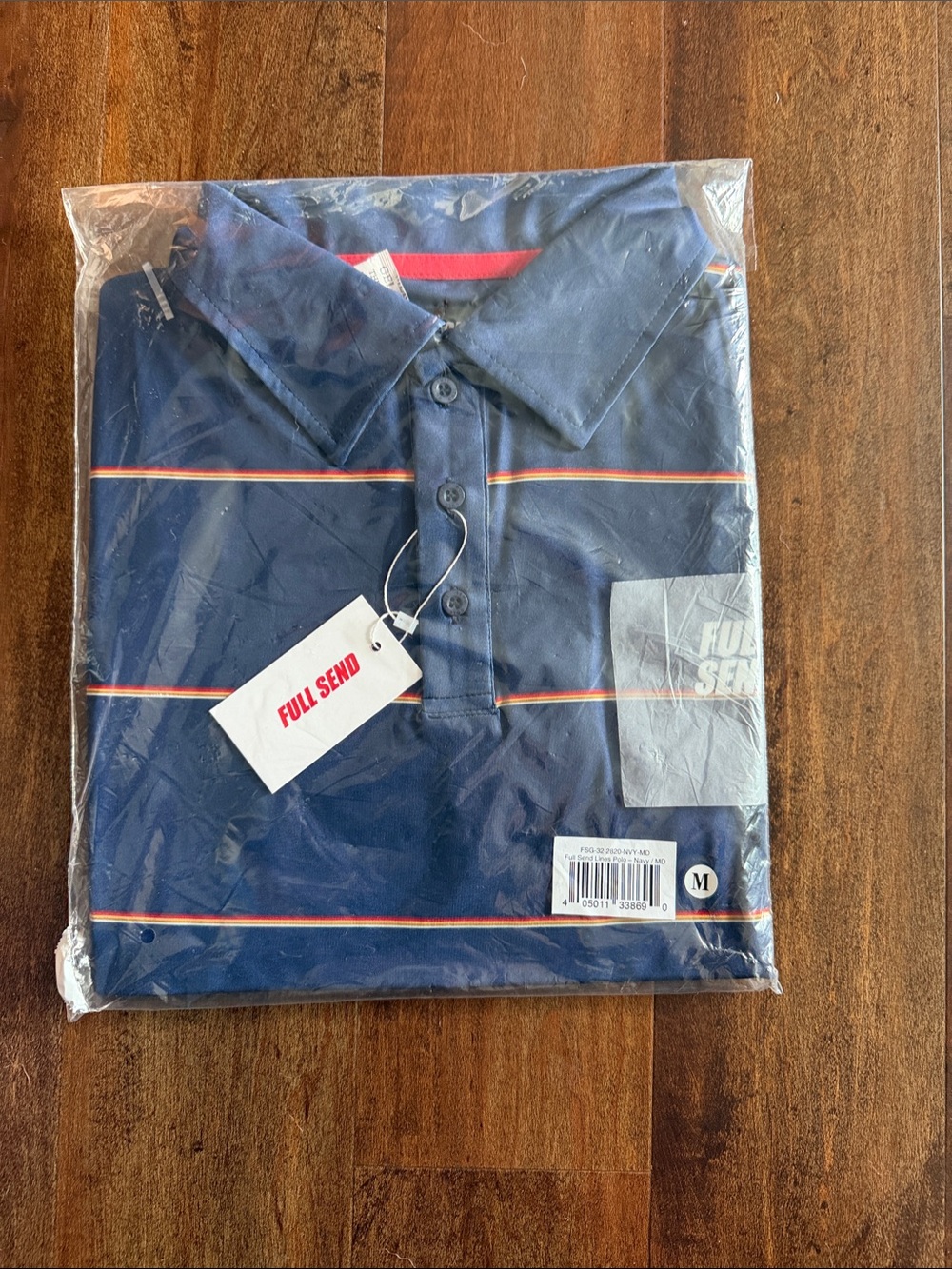 Men’s  Medium Full Send Navy Stripe Polo Shirt